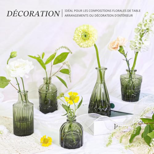 Vases en verre vert pour centres de table de maison et mini vase vintage