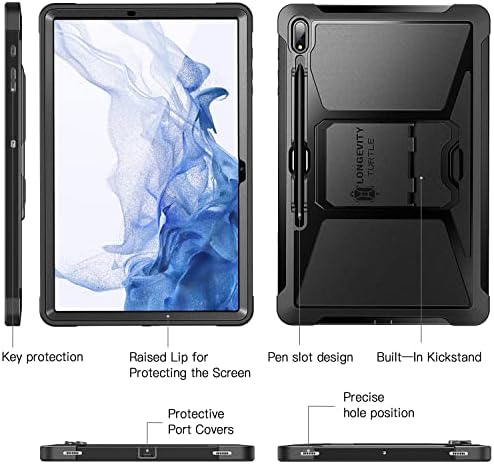 ZtotopCases Case Compatible with Samsung Galaxy Tab S8 Plus 2022/ Tab S7 FE 2021/ Tab S7 Plus 2020 12.4" Tablet, Cover with S Pen Holder and Built-in Screen Protector, Dual Layer Shockproof, Black