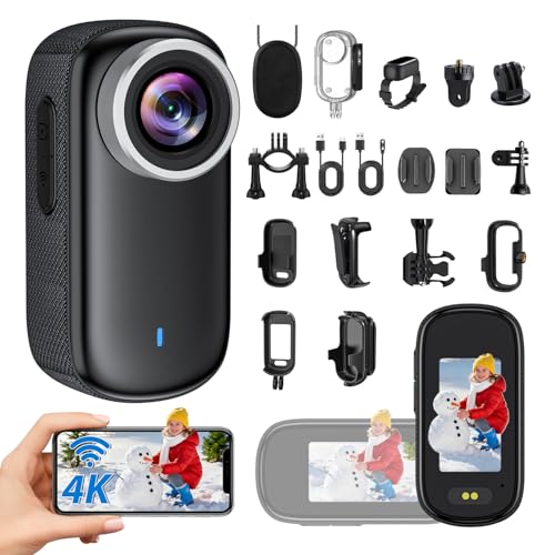 UYIKOO Cámara Deportiva 4K, 32G Mini Cámara de Acción WiFi, Cámara Subacuática 30m Impermeable Cámara Corporal, 150° Gran Angular Videocámara Cámara de Casco para Deportes Moto Bici Varios Accesorios