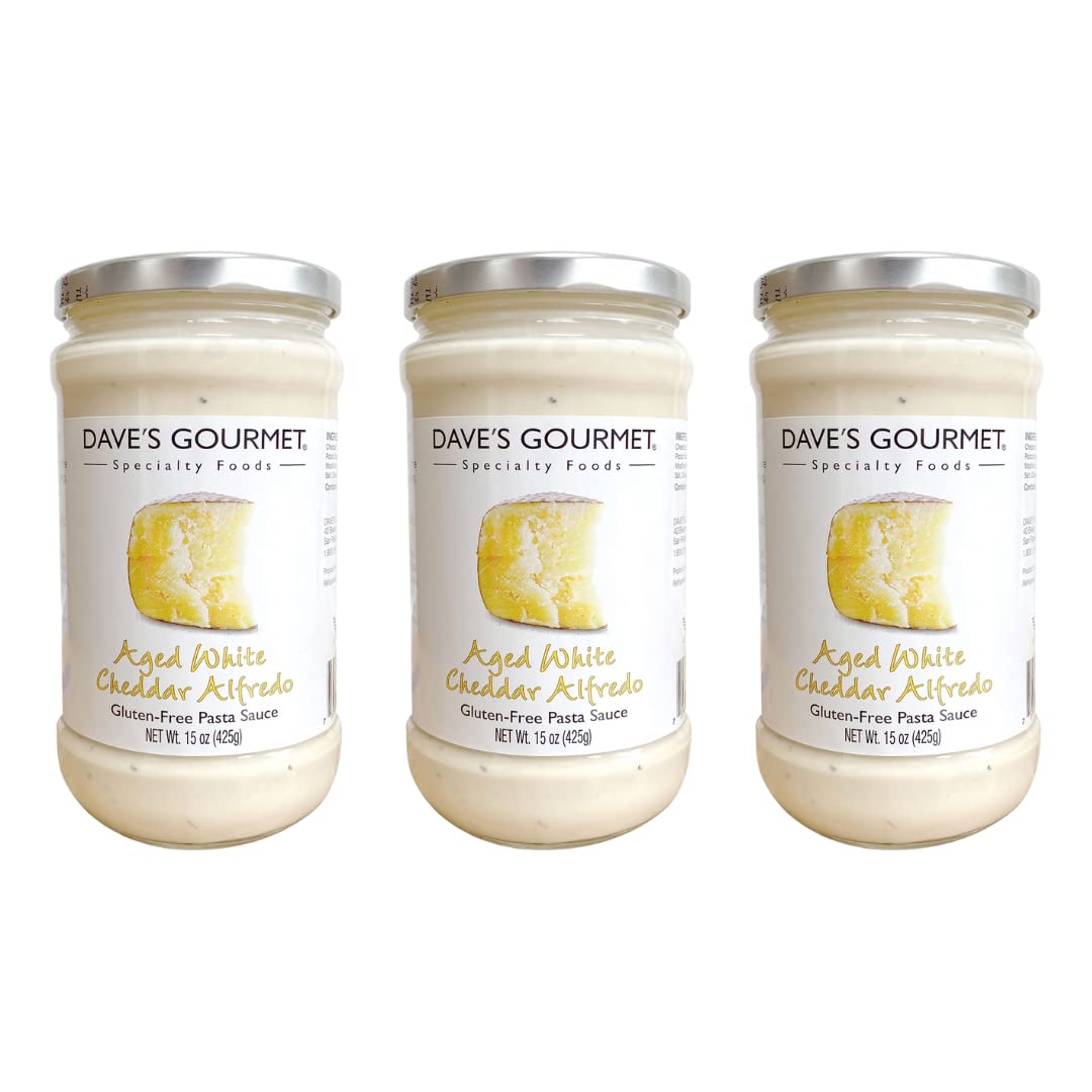 Aged White Cheddar Alfredo Pasta Sauce - Rich & Creamy Flavor - Alfredo Sauce - Ideal for Pasta, White Pizza, Enchiladas & More - Gluten Free - 15oz Jar (Pack of 3)