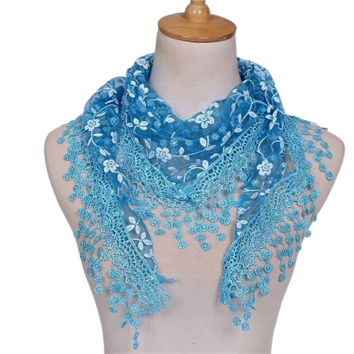 HYFEUOKF Spitzenschal Frauen bestickte Spitze Quaste Schal Dreieck Fransen einfarbig Schals Mode leichte Gebet Hijab 150 * 40 cm FüR Damen(12)