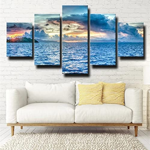 Tableau Multi Panneau 5 Parties Toile 5 Pièces Océan Horizon Coucher De Soleil Wall Art Impression Sur Toile Intissee 5 Pieces Peinture Sur Toile Decoration...
