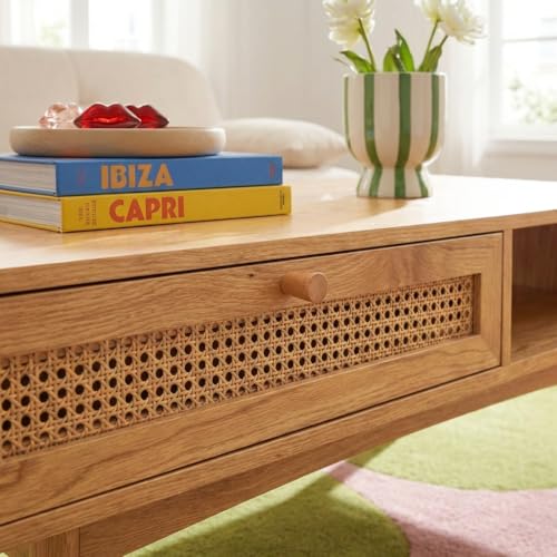 Table basse INES BAÏTA effet chêne et cannage rotin pour salon scandinave - 6