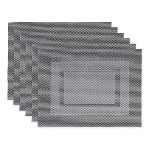 DII PVC Tabletop Collection Woven Indoor/Outdoor, Placemat Set, 13x17.25, Gray, 6 Piece
