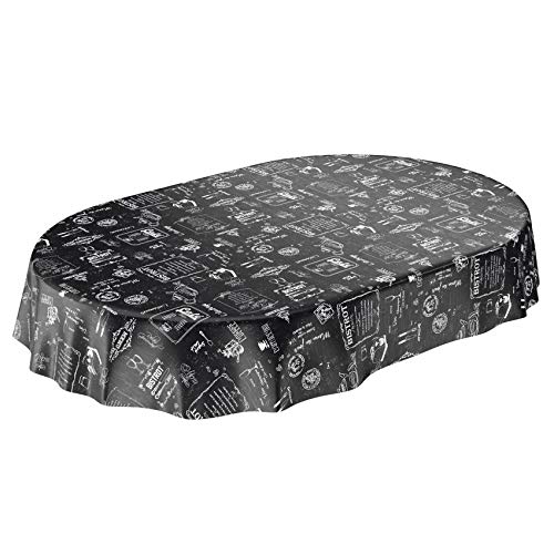 ANRO Nappe en Toile cirée Lavable Noir Rétro Indutrie Café Ovale 240 x 140 cm 140 x 240 cm