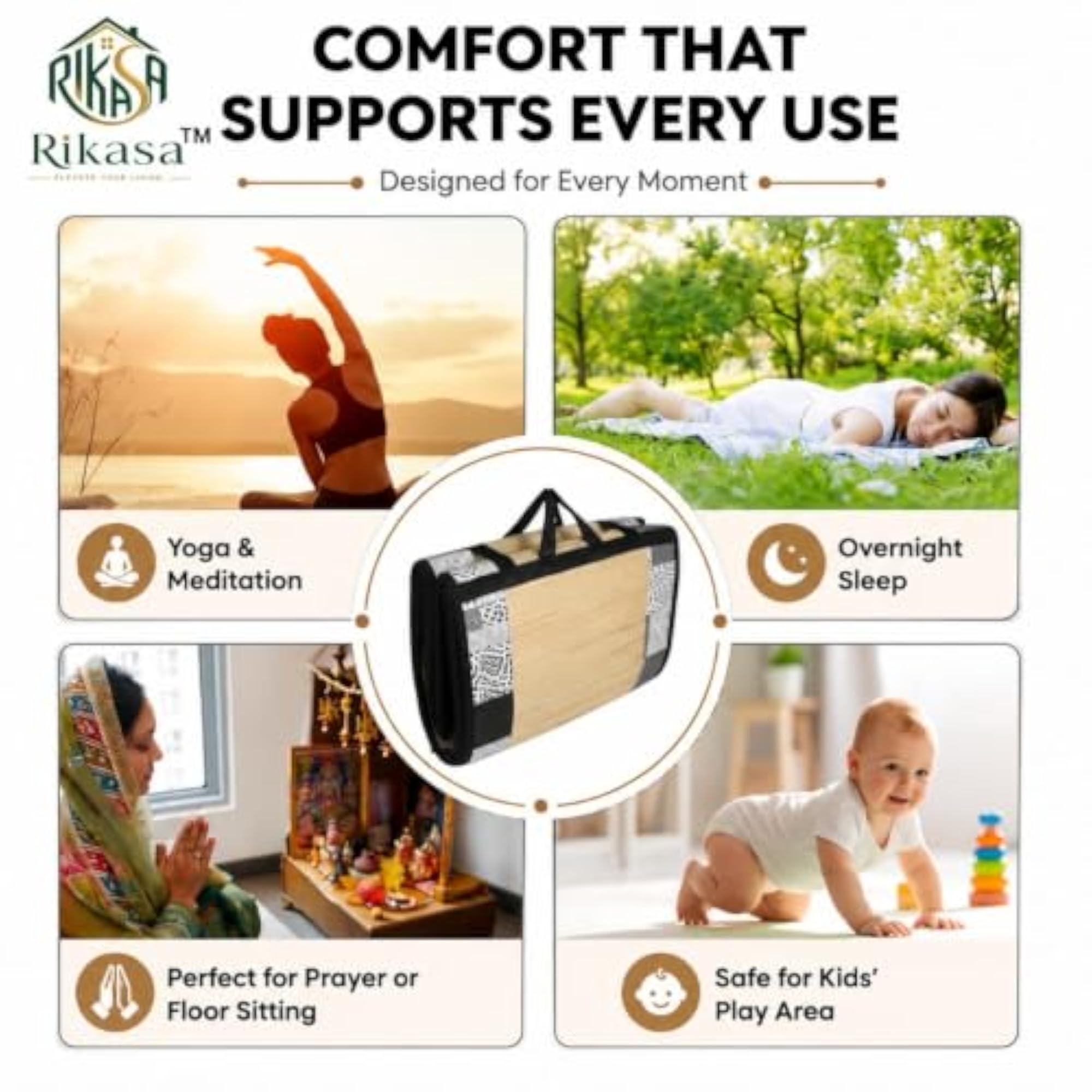 Natural Handwoven Korai Grass Cushion Sleeping Foldable Bed 6x3ft
