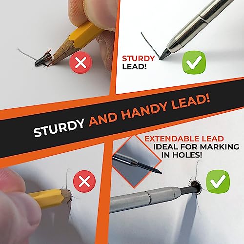 THORVALD 12 Minen 2,8 mm Tieflochmarker Bleistift 8 Graue Minen + 4 Gelbe Minen - für Holz, Metall, Beton, Fliesen