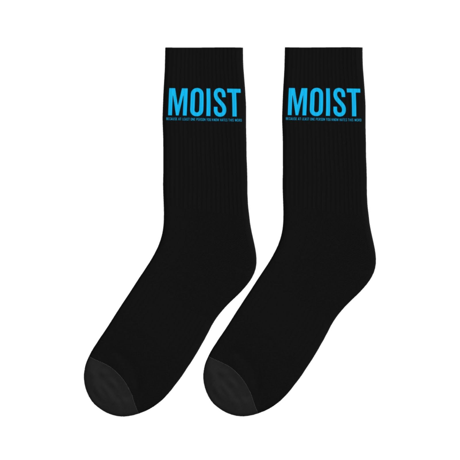 KWQDOZF Moist Because At Least One Person You Know Hates This Word Funny Crew Socks Novelty Mid Calf Sock For Men Women