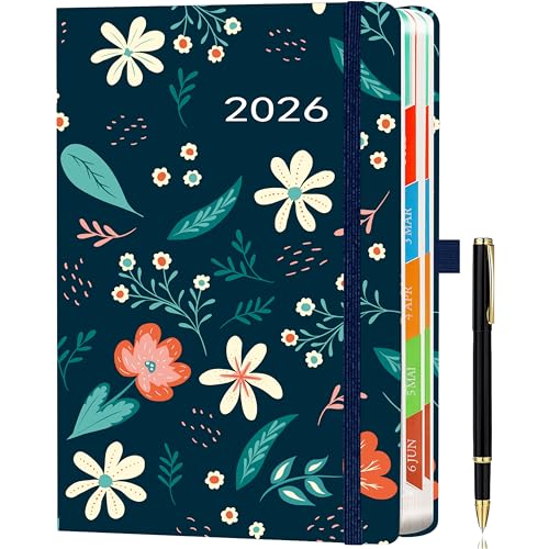 HwxBen Day by Day 2026 A5 Tageskalender 1 Tag pro Seite Tagesplaner Terminkalender Buchkalender Jahresplaner von Januar bis Dezember mit bunten Monats-Tabs inklusive Stift.