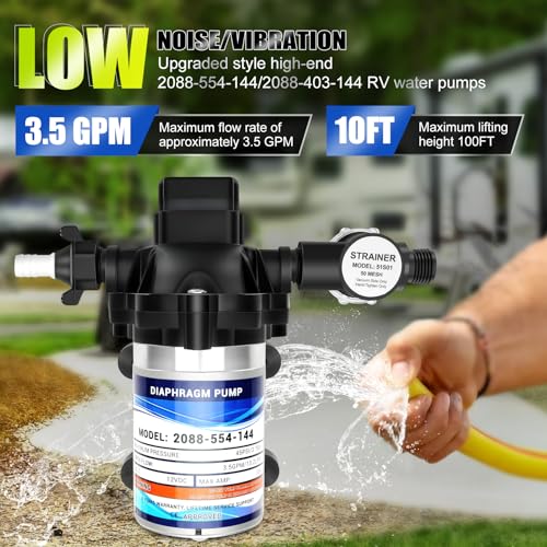 Image of High-End RV 2088-554-144 /2088-403-144 Fresh Water Pump,12v Diaphragm pump,12v 3.5 Gallons per Minute,45 psi,1 /2 npt Connection,No Noise,Includes Detachable Filters!
