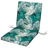 SOFTILLO Waterproof Low Back Chair Cushion With Ties - 100x45x4cm - Indoors/Outdoors Patio Seat Pad Cushion For Garden Chairs, Loungers, Recliner, Relaxer - Water-Resistant Material - Palm Leaves