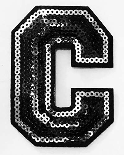 3" inch Black and Silver Sequin Letter A-Z Iron-on Patch Appliquรฉ Sewing Alphabet Letter (C)