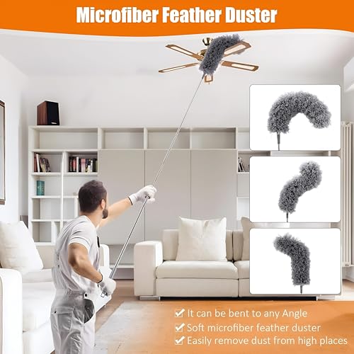 Image of 5-in-1 Extendable Microfiber Duster - Telescopic 100-inch Cleaning Kit with Four Flexible Dusting Heads - Soft, Washable Home Care Brush for Fans, Blinds & High Ceilings