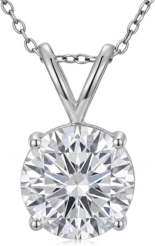 10K 14K 18K Gold Solitaire Moissanite Necklace, Customizable 1-10 Carat, Solitaire Moissanite Pendant Necklace Jewelry Gifts for Women Wife Mother