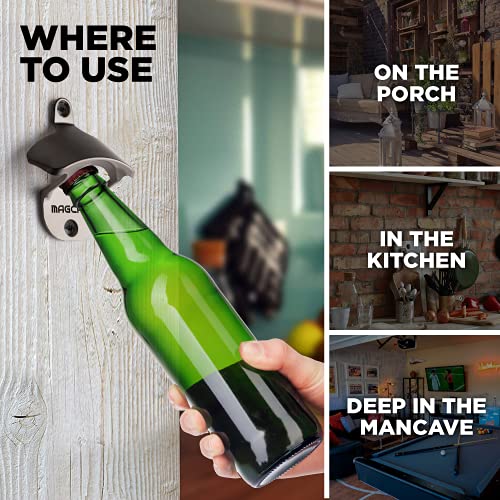 Magcap Outdoor Bottle Opener Wall Mounted - Style Magnetic Beer Bottle Opener That Catches Caps - Easy To Install And Incredibly Convenient #TOP5