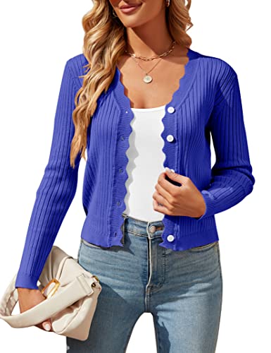 Image of Shermia Womens Cropped Cardigan Knit Shrugs for Dresses Tops V Neck Button Down Cardigans Sweaters Dark Blue