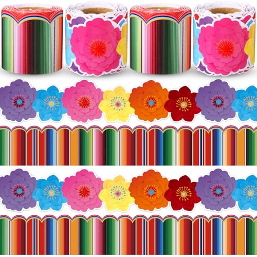 Fuutreo 4 Rolls Hispanic Heritage Month Decorations 32.8 ft Mexican Bulletin Board Border Spanish Classroom Decorations for Hispanic Heritage Month School Home Board Door Window Decor (Classic Style)