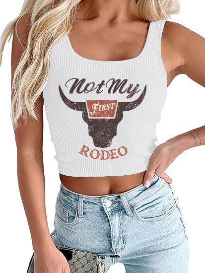 Women's Cowgirl Country Concert Sleeveless Cropped Tank Top Summer Casual Cowboy Shirt Western Graphic Top Cute Outfit