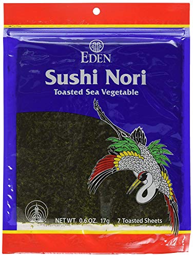 Eden Organic Sushi Nori, Toasted Cultivated, 7 Count, 0.6-Ounce Packages (Pack of 6) ( Value Bulk Multi-pack)