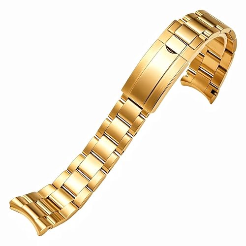 Oyster Watch Band Replacement For Rolex Daytona GMT Datejust Submariner 20mm 16013 16030 16233 16618 Watch band Male Antirust Solid Stainless Curved Interface Steel Strap (Gold, Polish Center)