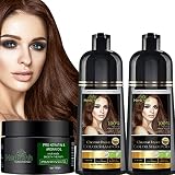 Herbishh Ultimate Hair Color Shampoo Kit (2 Stück Hair Color Shampoo + Argan Hair Mask) für graues Haar Permanentes Haarfärbeshampoo für Männer und Frauen Langanhaltendes Shampoo (Chestnut Brown)