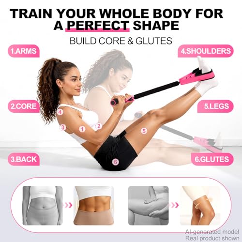 Image of Multifunctional Durable Pedal Resistance Band with Handle, Upgraded Elastic Exercise Bands for Home Gym, Anti-Snap Sit Up Equipment & Ab Trainer for Core /Arms /Legs /Glutes Workout for Women