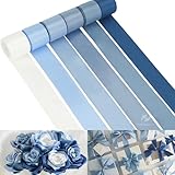 HUIHUANG Blue Ribbon 1-1/2' Dusty Blue/French Blue/Antique Blue/Navy/Light Blue and White Satin Ribbons for Wedding Flower Bouquet Hair Bows Gift Wrapping Crafts- 6 Rolls, Total 30 Yards