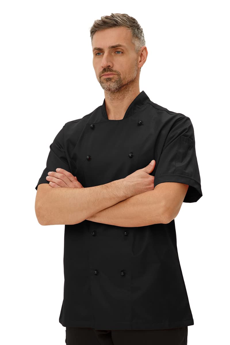 strongAnt Chaqueta de Chef de Manga Corta para Hombre, con Botones de Bola, Uniforme de Chef Ajustado, Chaqueta de Panadero