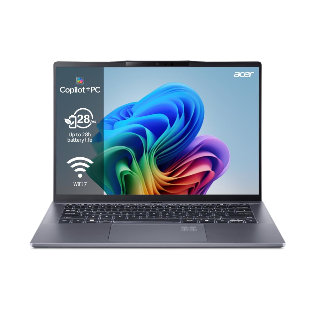 Acer Swift Go 14 AI SFG14-​01 - Ordenador Ultraslim 14.5" WUXGA IPS 120Hz (Qualcomm Snapdragon X Plus X1P-​42100, 16 GB LPDDR5X RAM, 512 GB SSD, Windows 11 Home) Color Iron - Teclado QWERTY