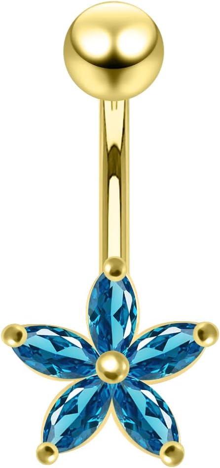 Cz Gemstones Gold Plated Fancy Tiny Daisy Flower Design 925 Sterling Silver with Stainless Steel Belly Ring - Belly Button jewelry - Navel jewelry