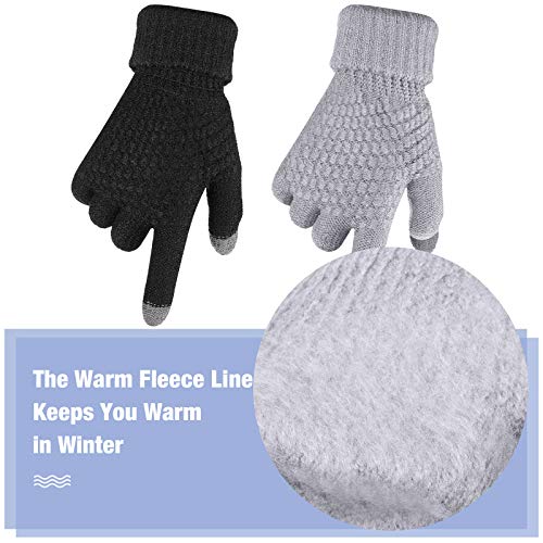 Geyoga 2 Pairs Women'S Winter Touch Screen Gloves Warm Fleece Lined Knit Gloves Elastic Cuff Winter Texting Gloves thumb #3