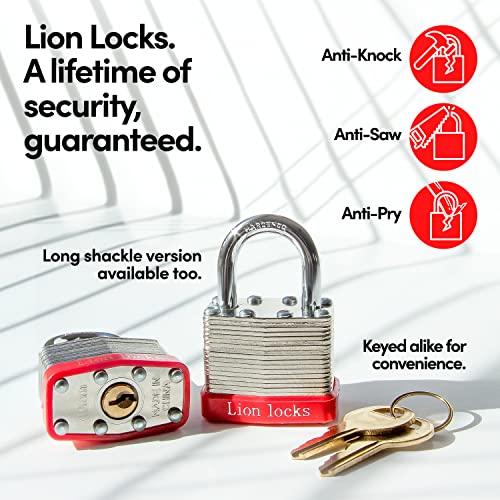 Lion Locks 24 Keyed-Alike Padlocks W/ 1.25” Shackle, 48 Keys, Hardened Steel Case, Brass Cylinder (24-Pack) - For Hasp Latch, Sheds, Fences, Storage Locker, School, Gym #TOP5