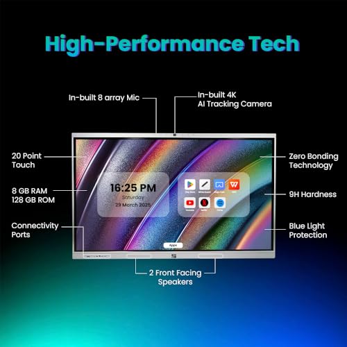 Smart Pixel 65 Inch All in One Interactive Smart Board 3840X2160 Pixel 48 MP Inbuilt HD Cam 8Array Mic 4K Display and Dual Operating System Latest Android and Windows Version for Office, School Smart Pixel 65 Inch All in One Interactive Smart Board 3840X2160 Pixel 48 MP Inbuilt HD Cam 8Array Mic 4K Display and Dual Operating System Latest Android and Windows Version for Office, School