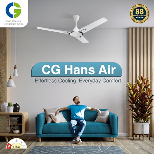 Image of CG Hansair | Decorative High-Speed 1200mm Ceiling Fan | 100% Copper Motor | 2-Year Warranty | Double Ball Bearing | Metallic White Silver