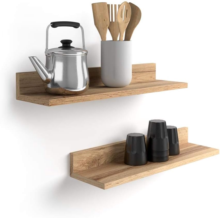 MOBILI FIVER, Par de estantes, Modelo Rachele, de MDF, 80 cm, Color Madera Rustica, Aglomerado y Melamina, Made in Italy