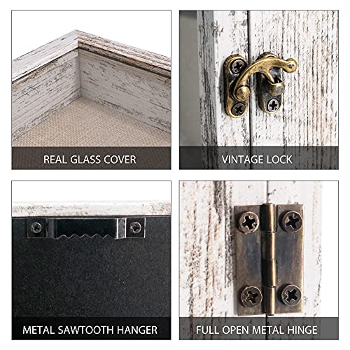 Graduatepro Shadow Box Frame 8X10 Display Case With Linen Back, Real Glass Window Door With Hinge, Picture Frame Wedding Bouquet Memorabilia Medals Photos Memory Box For Keepsakes, Rustic White #TOP5