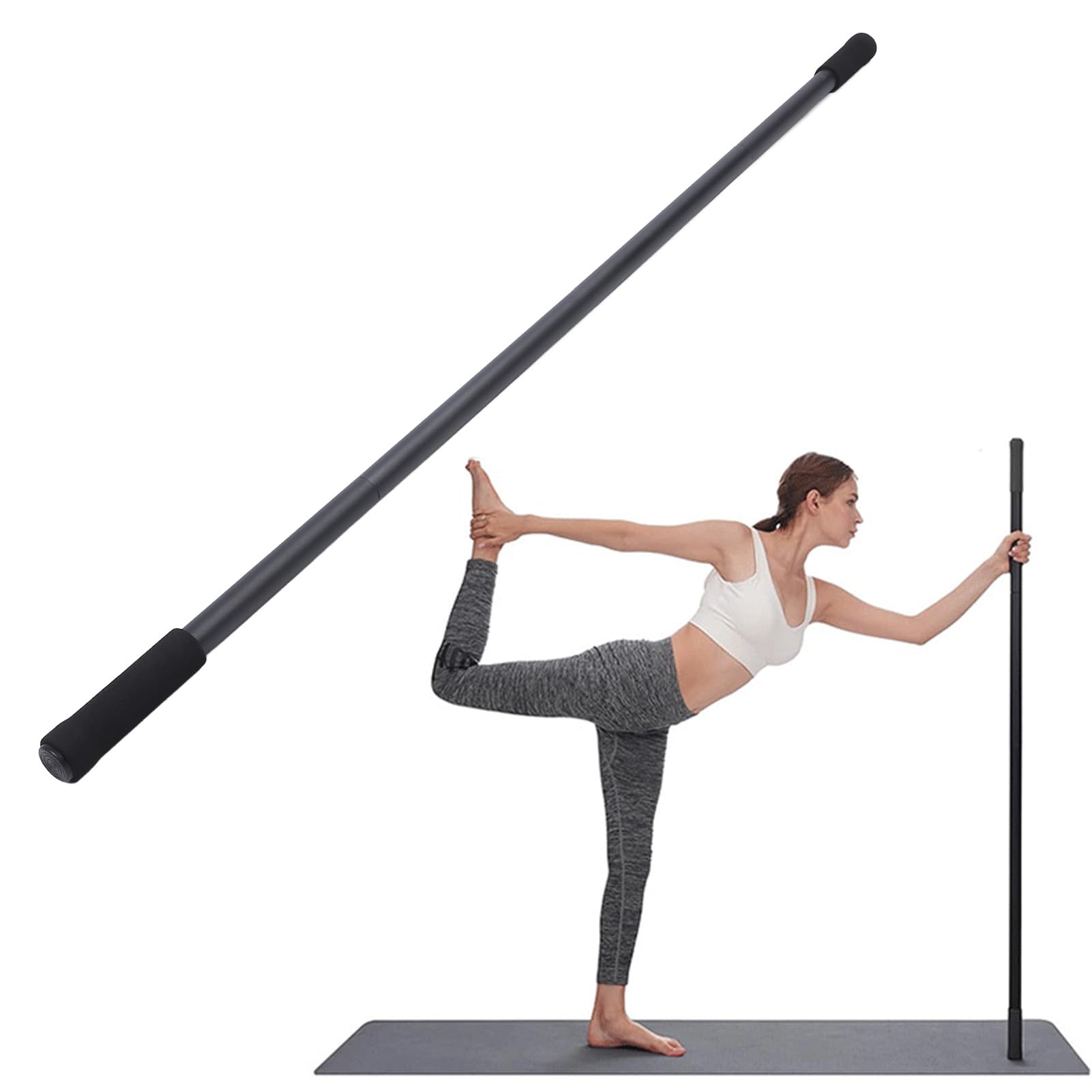Stick de Yoga 4pcs, Jeu de Bâton d'étirement avec 4 Tiges en Acier et 2 Poignées en Mousse Souple, équipement de Yoga Robuste Réglable et Détachable Portable pour la Routine