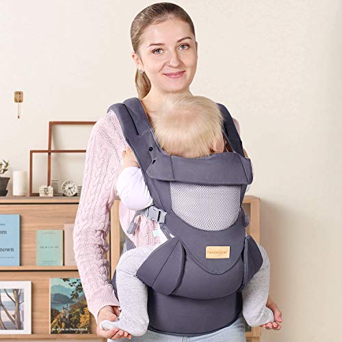 Ergonomic Baby Carrier with Hip Seat Soft & Breathable Baby Carriers,All Positions Front and Back for Infants to Toddlers,Up to 44lbs,Grey (Dark Grey)