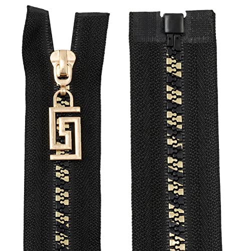AERZETIX - C61307 - Juego de 2 Cremalleras separables 75cm en metal con tirador decorativo - color: negro, dorado - marroquinería costura falda vestido ropa pantalones mercería