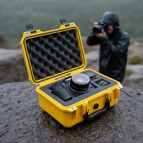 Image of MEIJIA Portable All Weather Waterproof Protective Case,Hard Case,Camera Case With Customized Fit Foam,Fit Use of Drones,Camera,Equipments,Pistols,13.35 x11.63x5.98inches (Yellow)