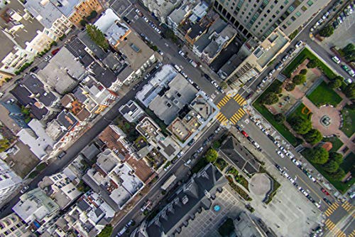 ING Wall Art Print on Canvas(32x21 inches)- Rooftops Drone Urban Aerial Above Estate Real