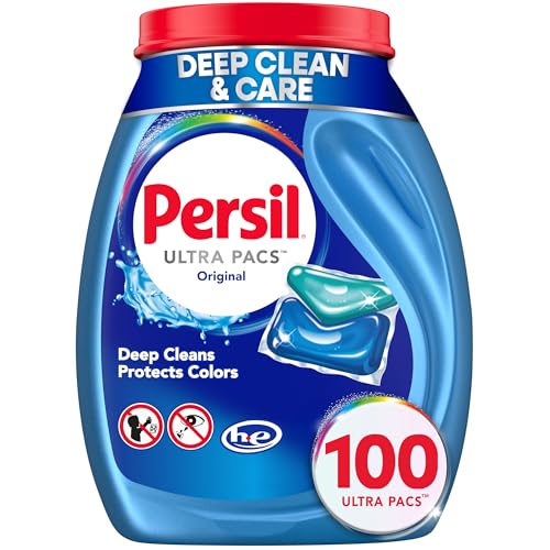 Persil Ultra Pacs Original Everyday Clean Laundry Detergent, 100 Count, No Mess, Single-Dose Laundry...