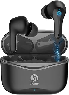 True Wireless Earbuds, TONSTEP Bluetooth 5.1 Headphones with Charging Case, Deep Bass Stereo Earphones, 30H Playtime, IPX6 Waterproof, Touch Control, in-Ear Built-in Mic Headset for Sport, Work(Black)