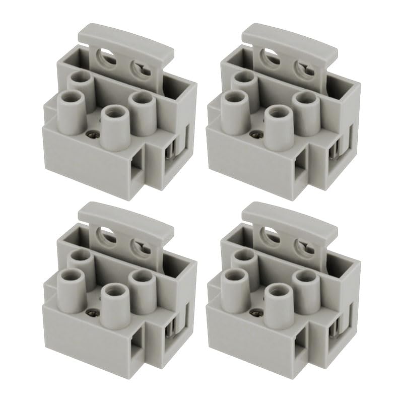 4pcs 3-Pole Fused Terminal Block, 10A Overload Circuit Protection, Flame Retardant & Compact, for Industrial Equipment and Home Appliances Wiring (Gray)