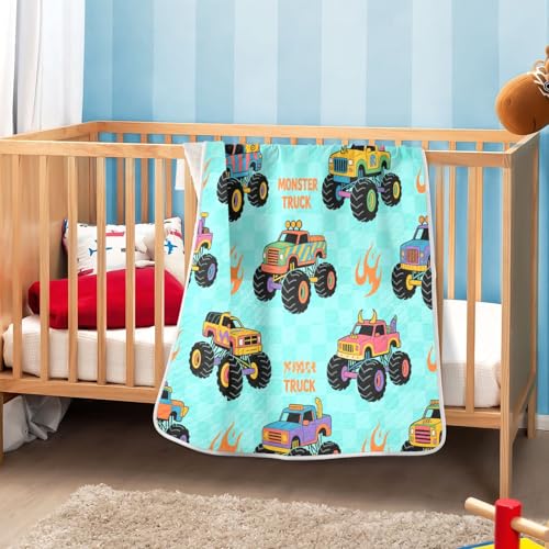 Custom Colorful Truck Fire Turquoise Cotton Blanket Cozy personalizable Image Blankets for Nursery Stroller Crib 30x40in articulos para Bebes recien nacidos ni?a 6