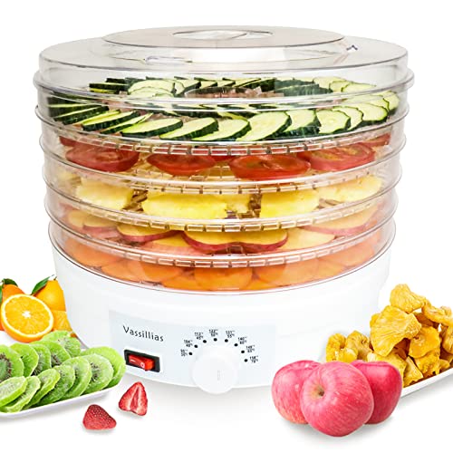 VASSILLIAS Food Dehydrator, 5 BPA-Free Trays, Dehydrator for Food and Jerky, Dryer for Fruit , Dog Treats, Vegetable Adjustable Temperature (FD770)