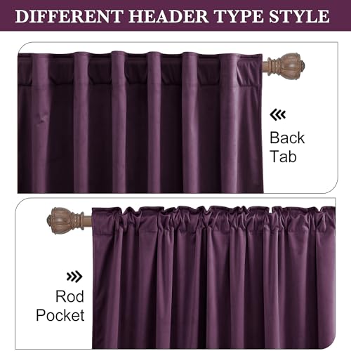 Image of RYB HOME Velvet Blackout Curtains 63 inches for Bedroom | Sunlight UV Heat Blocking, Luxurious Rod Pocket, Drapes for Office Laundry Room, Purple, W42 x L63, 2 Panels