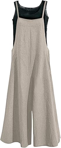 Lncropo Overol casual para mujer, overol holgado de pierna ancha, pantalones con pechera de lino