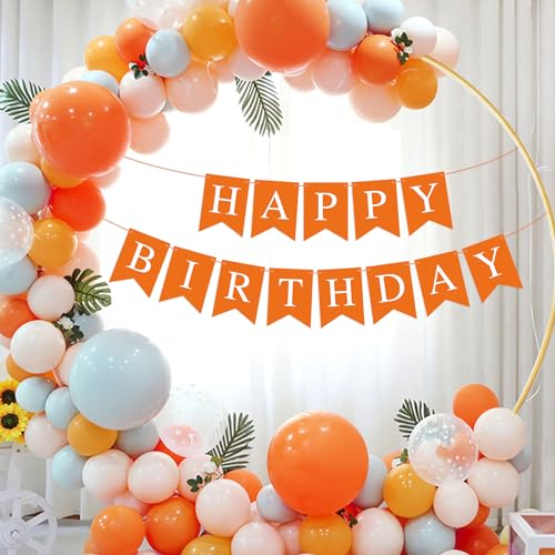 Image of Orange Happy Birthday Banner Birthday Sign for Backdrop Happy Birthday Party Decorations for Kids Women Orange Tea Party Room Decor Bunting Banner Garland Birthday Party Supplies