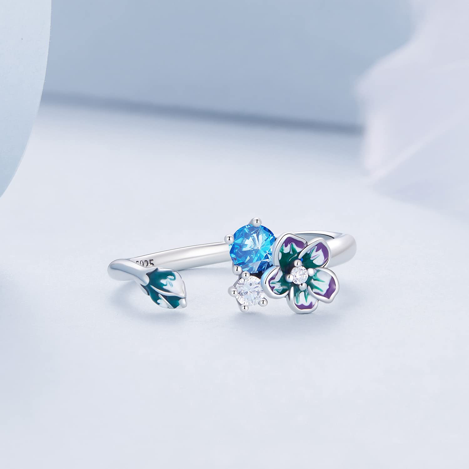 Anello con Apertura Floreale Anello di Fidanzamento in Argento Sterling 925 per Donna